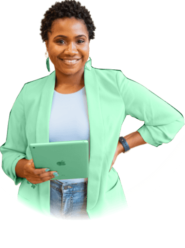 Woman smiling and holding a cellphone